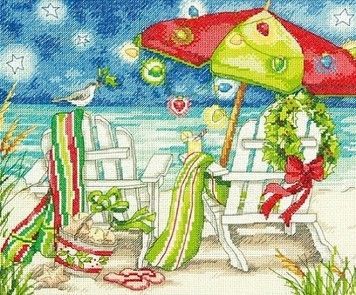 Набор для вышивания Dimensions 70-08948 Christmas Beach Chairs/Рождественские пляжные стулья - Вышивка крестиком и бисером - Овца Рукодельница