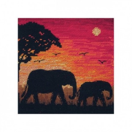 Набор для вышивания Anchor MAIA 05017 Elephant Silhouette/ Силуэт слонов - Вышивка крестиком и бисером - Овца Рукодельница