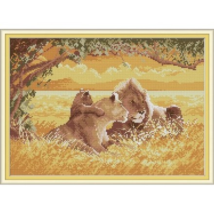 Сім'я левів Набір для вишивання хрестиком з друкованою схемою на тканині Joy Sunday DA288 - Вишивка хрестиком і бісером - Овечка Рукодільниця