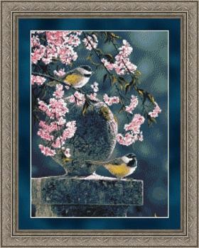Spring Cascade Chickadees Kustom Krafts (73037) - Вишивка хрестиком і бісером - Овечка Рукодільниця