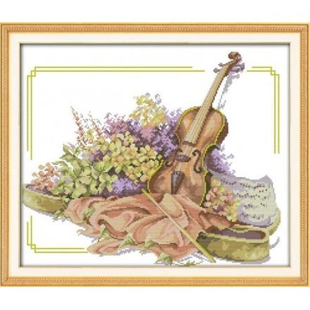Скрипка та квіти Набір для вишивання хрестиком з друкованою схемою на тканині Joy Sunday J220 - Вышивка крестиком и бисером - Овца Рукодельница