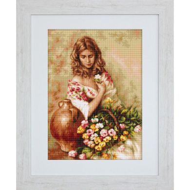 Набор для вышивки гобелена Luca-S G519 Девушка с цветами - Вишивка хрестиком і бісером - Овечка Рукодільниця