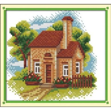 Будиночок в селі(1) Набір для вишивання хрестиком з друкованою схемою на тканині Joy Sunday F495 - Вишивка хрестиком і бісером - Овечка Рукодільниця