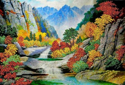 Китайский пейзаж. Ткань для вышивки бисером. Картины бисером (S-200кб) - Вышивка крестиком и бисером - Овца Рукодельница