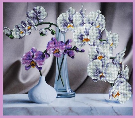 Натюрморт с орхидеями. Набор для вышивания бисером. Картины бисером (P-243кб) - Вышивка крестиком и бисером - Овца Рукодельница
