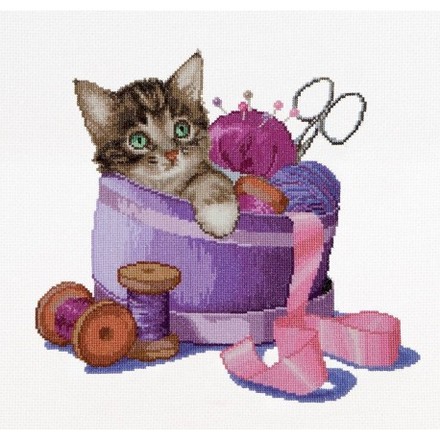 Набір для вишивання хрестиком Sewing basket kitten Aida Thea Gouverneur 736A - Вишивка хрестиком і бісером - Овечка Рукодільниця