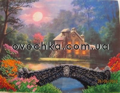 Дом с мостом - Вышивка крестиком и бисером - Овца Рукодельница