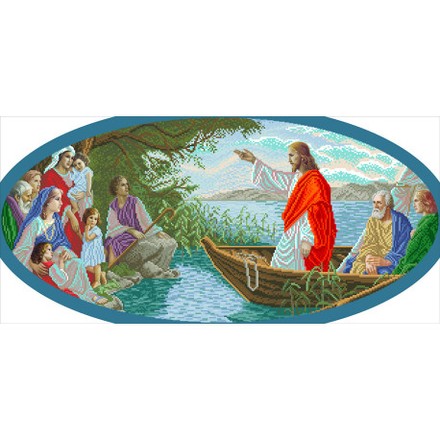 Ісус у човні (овал) Канва з нанесеним малюнком для вишивання бісером Солес ІЧ-ов-СХ - Вишивка хрестиком і бісером - Овечка Рукодільниця