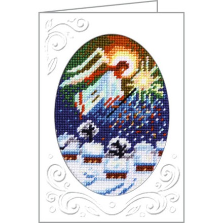 Рождественский ангел Открытка с канвой с нанесенным рисунком и мулине Чарівниця K-17 - Вышивка крестиком и бисером - Овца Рукодельница