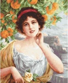 Красива жінка під апельсиновим деревом. Набір для вишивання хрестом. Luca-S (B546) - Вишивка хрестиком і бісером - Овечка Рукодільниця