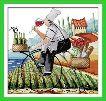На велосипеде Набор для вышивания крестом с печатной схемой на ткани Joy Sunday R749 - Вышивка крестиком и бисером - Овца Рукодельница