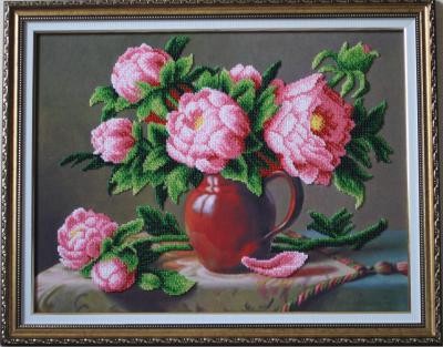 Розовые пионы - Вышивка крестиком и бисером - Овца Рукодельница
