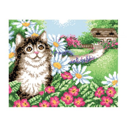 Кіт у квітах Схема для вишивки бісером Повітруля Т4 08 - Вишивка хрестиком і бісером - Овечка Рукодільниця