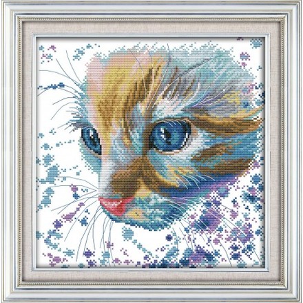 Акварельний кіт Набір для вишивання хрестиком з друкованою схемою на тканині Joy Sunday D868 - Вишивка хрестиком і бісером - Овечка Рукодільниця