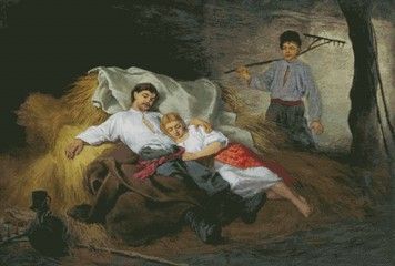 На сеновале по картине К. Трутовского Электронная схема для вышивания крестиком СХ-62НО