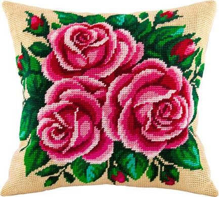 Рожеві троянди. Набір для вишивання подушки. Чарівниця (V-82) - Вишивка хрестиком і бісером - Овечка Рукодільниця