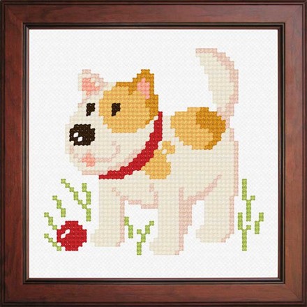 Собака с мячиком Ткань для вышивания с нанесённым рисунком Orchidea O-1271 - Вышивка крестиком и бисером - Овца Рукодельница