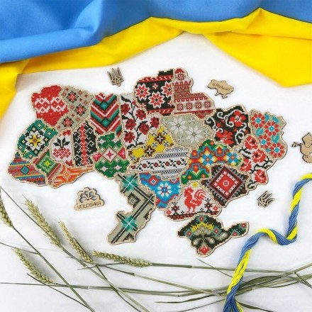 Карта України Набір для вишивання хрестиком на дерев'яній основі Virena VW_001 - Вишивка хрестиком і бісером - Овечка Рукодільниця