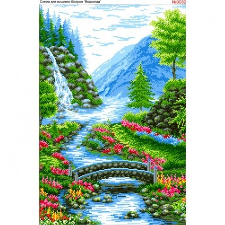 Пейзаж із водоспадом Схема для вишивки бісером Biser-Art 3032ба - Вышивка крестиком и бисером - Овца Рукодельница