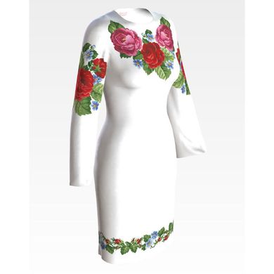 Заготовка женского платья Пышные розы, фиалки для вышивки бисером ПЛ008кБнннн
