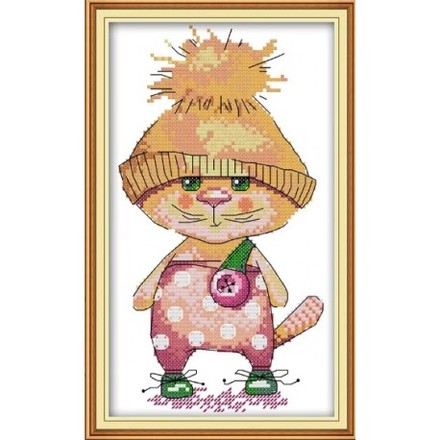 Кішка з жовтою шапочкою Набір для вишивання хрестиком з друкованою схемою на тканині Joy Sunday C956 - Вишивка хрестиком і бісером - Овечка Рукодільниця