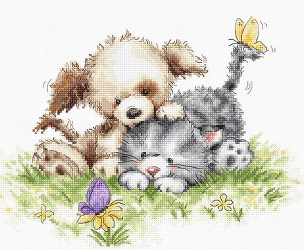Собака и кошка с бабочкой. Набор для вышивки. Luca-S (B1185) - Вышивка крестиком и бисером - Овца Рукодельница