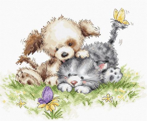 Собака та кішка з метеликом. Набір для вишивання. Luca-S (B1185) - Вишивка хрестиком і бісером - Овечка Рукодільниця