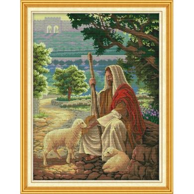 Ісус пастир Набір для вишивання хрестиком з друкованою схемою на тканині Joy Sunday R274 - Вышивка крестиком и бисером - Овца Рукодельница
