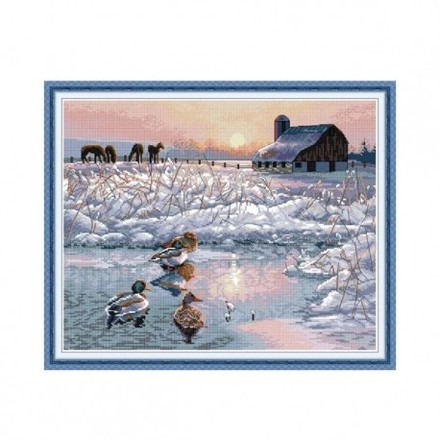 Гуси взимку Набір для вишивання хрестиком з друкованою схемою на тканині Joy Sunday DA924 - Вышивка крестиком и бисером - Овца Рукодельница