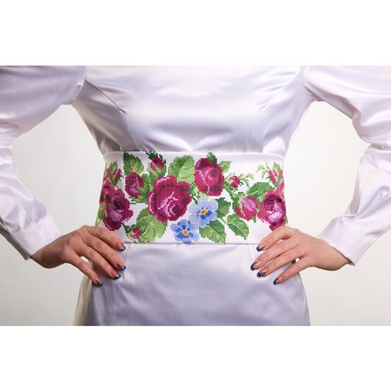 Заготовка женского пояса для вышивки бисером Барвиста Вышиванка Лиловые розы, фиалки ПС010кБнннн