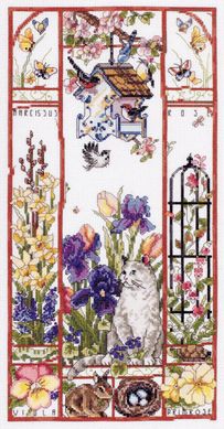Spring Can Sampler Весняний кіт. Набір для вишивання хрестом. Janlynn (023-0589) - Вишивка хрестиком і бісером - Овечка Рукодільниця