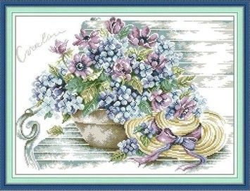 Гортензия Набор для вышивания крестом с печатной схемой на ткани Joy Sunday J690 - Вышивка крестиком и бисером - Овца Рукодельница