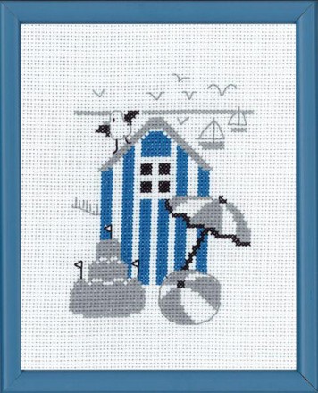 Голубой пляжный домик. Набор для вышивания. Permin (13-7124) - Вышивка крестиком и бисером - Овца Рукодельница