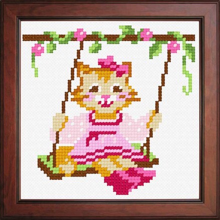 Кошечка на качели Ткань для вышивания с нанесённым рисунком Orchidea O-1225 - Вишивка хрестиком і бісером - Овечка Рукодільниця