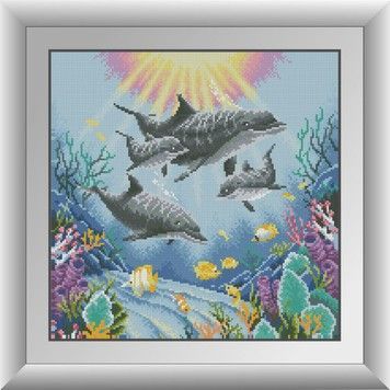 Набор для рисования камнями алмазная живопись Dream Art Семейство дельфинов (квадратные, полная) 30659D - Вышивка крестиком и бисером - Овца Рукодельница