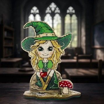 Відьмочка в зеленому Набір для вишивання нитками по дереву Wonderland Сrafts FLW-071 - Вишивка хрестиком і бісером - Овечка Рукодільниця