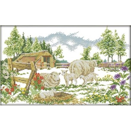 Ферма Набір для вишивання хрестиком з друкованою схемою на тканині Joy Sunday F535JS - Вышивка крестиком и бисером - Овца Рукодельница