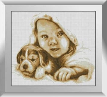 Набір для малювання каменями алмазний живопис Dream Art Цуценя з малюком (квадратні, повна) 31405D - Вишивка хрестиком і бісером - Овечка Рукодільниця