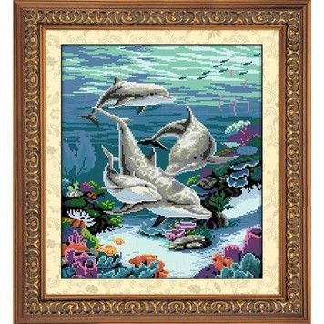Набор для рисования камнями алмазная живопись Dream Art Семья дельфинов (квадратные, полная) 30059D - Вышивка крестиком и бисером - Овца Рукодельница