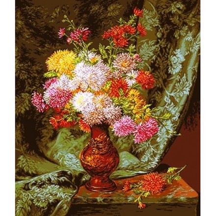 Набор для вышивания гобелен Goblenset G859 Хризантемы в японской вазе (Chrysanthemums in japanese bowl) - Вышивка крестиком и бисером - Овца Рукодельница