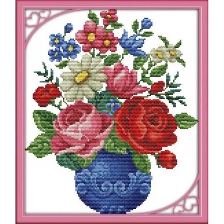Квіти у вазі Набір для вишивання хрестиком з друкованою схемою на тканині Joy Sunday H376JS - Вишивка хрестиком і бісером - Овечка Рукодільниця