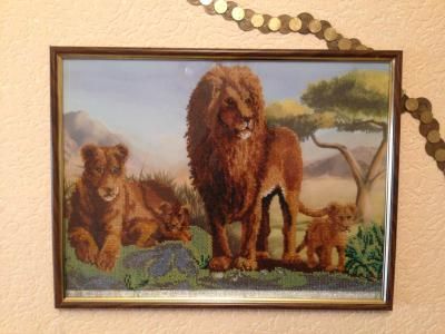 Картина из бисера "Семья львов" - Вышивка крестиком и бисером - Овца Рукодельница