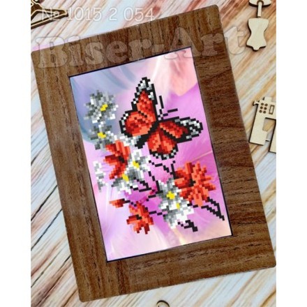 Метелик на квітах Схема з рамкою для вишивки бісером Biser-Art 10152054ба - Вишивка хрестиком і бісером - Овечка Рукодільниця
