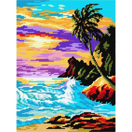 Захід сонця в тропіках Набір для вишивання по канві з малюнком Quick Tapestry TL-60 - Вишивка хрестиком і бісером - Овечка Рукодільниця