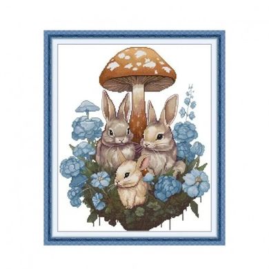 Сім'я кроликів Набір для вишивання хрестиком з друкованою схемою на тканині Joy Sunday DA931 - Вишивка хрестиком і бісером - Овечка Рукодільниця