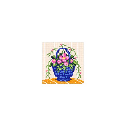 Розовые цветы в синей корзине Ткань для вышивания с нанесённым рисунком Orchidea O-1230 - Вишивка хрестиком і бісером - Овечка Рукодільниця