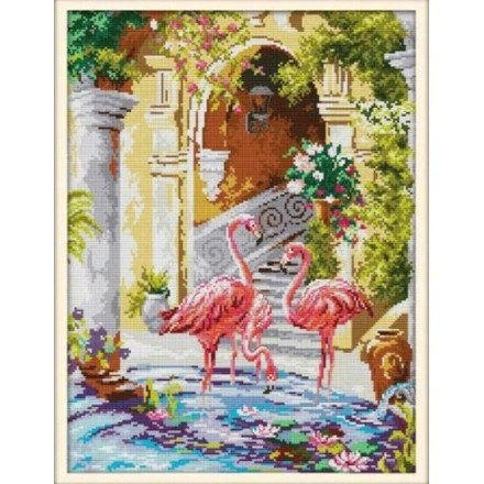 Рожеві фламінго Набір для вишивання хрестиком з друкованою схемою на тканині Joy Sunday DA684 - Вишивка хрестиком і бісером - Овечка Рукодільниця