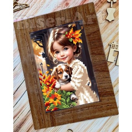 Дівчинка з песиком Схема з рамкою для вишивки бісером Biser-Art 10152056ба - Вишивка хрестиком і бісером - Овечка Рукодільниця