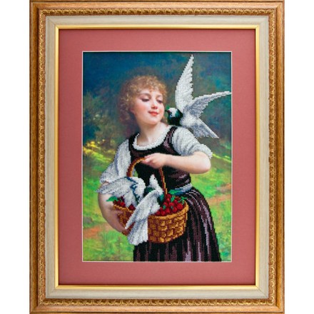 Дівчинка з голубами Атлас з малюнком для часткової вишивки бісером Ангеліка A-525 - Вишивка хрестиком і бісером - Овечка Рукодільниця