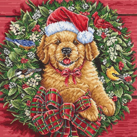 Рождественский щенок Набор для вышивания крестом LETISTITCH L8053 - Вишивка хрестиком і бісером - Овечка Рукодільниця